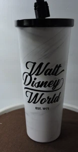 Walt Disney World Edelstahl Becher weiß mit schwarz und Strohhalm - Bild 1 von 5