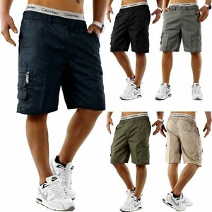 Mens Cargo Combat Multi Pocket Elasticated Waist Size Plain Lightweight Shorts - Picture 1 of 9