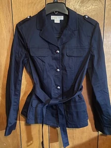 NEW Michael Kors Stretch Dark Navy Blue Blazer Jacket Belted women SZ 10 - Picture 1 of 9