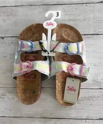 Justice Jóvenes Niñas Sandalias Sin Cordones Plantilla Zapatos Rosa Azul Talla 3 Nuevo Foto 1 de 2