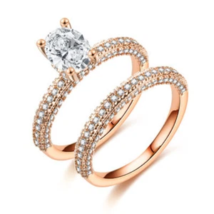 R110 Damen 18K Weißgold GP Modeschmuck Verlobung Ehering Set - Bild 1 von 2