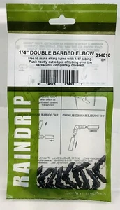 Drip Irrigation 1/4'' Double Barbed Elbow Fitting 10-PK Black, Raindrip 314010B - Picture 1 of 3