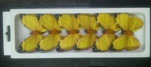 6 BUTTERFLIES 3D PAPER YELLOW REALISTIC CLIP ON DECORATIVE FLORAL HOME DECOR - Picture 1 of 9
