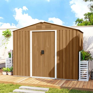 Outsunny 8 x 6ft Garden Storage Shed with Double Door Brown Wood Effect - Picture 1 of 13