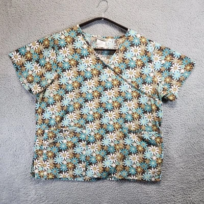 Tafford Floral Scrub Top Women Size (Large?) Short Sleeve Workwear Cotton Blend - Image 1 of 4