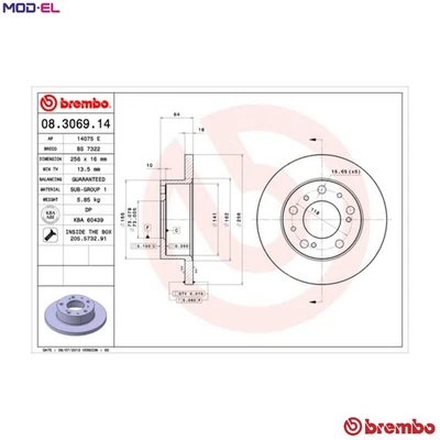 2x BRAKE DISC 08.3069.14 FOR TALBOT EXPRESS/1000/-1500/Platform/Chassis/-1800 - Image 1 of 4