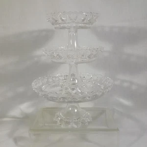 Clear Glass 3-Tier Pedestal Heart Rim Compote Centerpiece Candle Holder Set of 3 - Picture 1 of 19