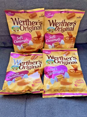 ЛОТ ИЗ 4 УПАКОВОК ОРИГИНАЛЬНОЙ МЯГКОЙ КАРАМЕЛИ WERTHER'S 4,51 унции каждая срок годности 06/2026 - Изображение 1 из 2