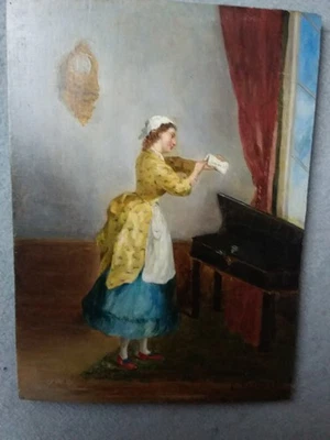 RAVISSANT TABLEAU PORTRAIT ANCIEN 19EME, SIGNÉ PETITPAS, LA PETITE CURIEUSE - Photo 1/4