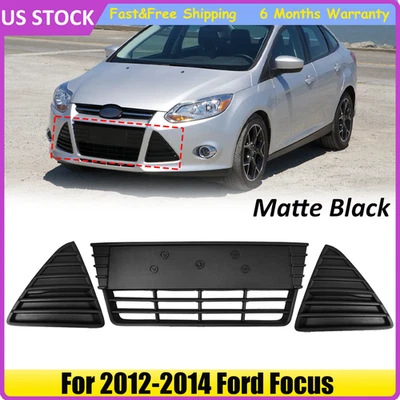 Matte Black Front Bumper Lower Grille +Triangular Grill For 2012-2014 Ford Focus - Image 1 of 4