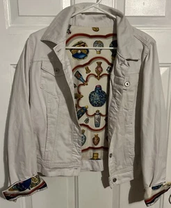 ST JOHN’S BAY Women’s White Stretch Jean Jacket Sz Medium With French Liner - Picture 1 of 12