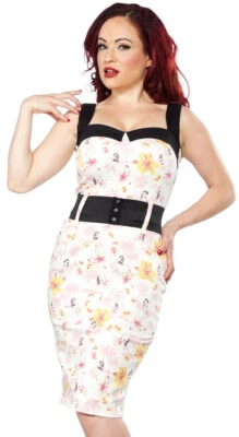 Lindo Vestido Switchblade Stiletto Hula Girl Darling Pinup Rockabilly Lápiz Movible Foto 1 de 3