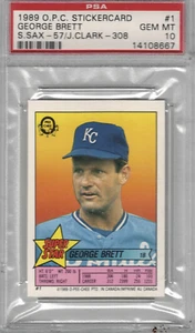 1989 OPC O-PEE-CHEE STICKERCARD #1 GEORGE BRETT STEVE SAX JACK CLARK PSA 10 HOF - Picture 1 of 2