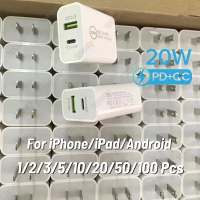 Wholesale Bulk 20W Fast Charger Cube USB C Power Adapter For iPhone iPad Android - Image 1 of 4