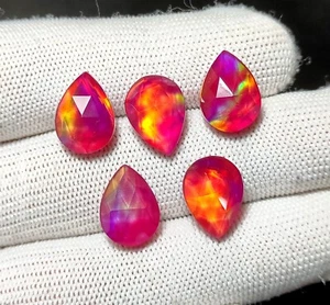 Pink Aurora Opal Doublet, Aurora Fire Opal Rose Cut Pear Cabochon, 14x10 MM - Picture 1 of 6
