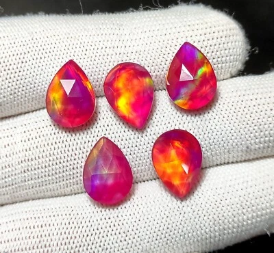 Pink Aurora Opal Doublet, Aurora Fire Opal Rose Cut Pear Cabochon, 14x10 MM - Image 1 of 4