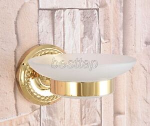 Gold Color Brass Wall Mounted Bathroom Soap Dish Holder Frosted Glass sba588