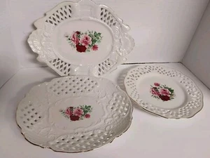 Lot Of 3 Victorian Rose Lattice Decor Plates Wall Hanging By Formalities - Picture 1 of 7