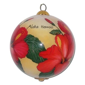 Collectible Hawaii Christmas Ornament Hibiscus Hand Painted from Inside The G... - Picture 1 of 6