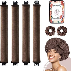 4 Stück Jumbo Flexi Stäbe für hitzefreie Locken, mit Satin Haar Scrunchies & Haube - Bild 1 von 7
