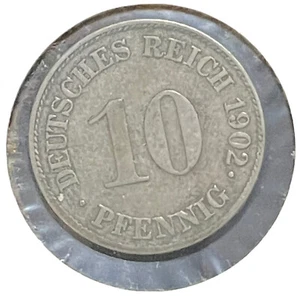 Germany 10 Pfennig 1902 J Coin Wilhelm Type 2 Sm. Shield German Imperial Eagle - Picture 1 of 16