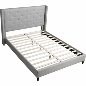 Best Master Furniture Valentina Linen Fabric Wingback Platform Full Bed in Gray - Picture 1 of 1