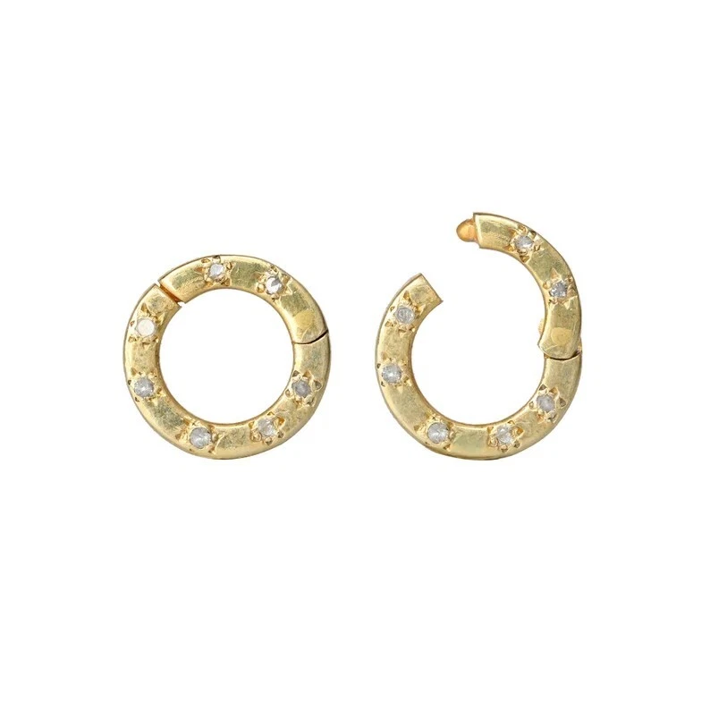 925 Sterling Silver Pave Diamond Handmade Round Snap Lock Charm Holder Jewelry - Image 1 of 1