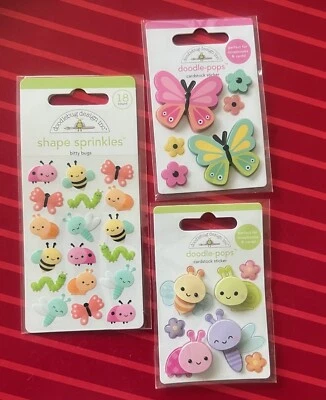 #D88 SHAPE SPRINKLES BUTTERFLY & BUGS DOODLE-POPS 3D STICKERS - Image 1 of 2