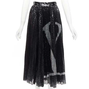VALENTINO VLOGO black silver sequins embellished pleated plisse midi skirt XS - Picture 1 of 9