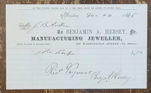 1866 Billhead Boston Massachusetts Benjamin Hersey Manufacturing Jeweller - Picture 1 of 1