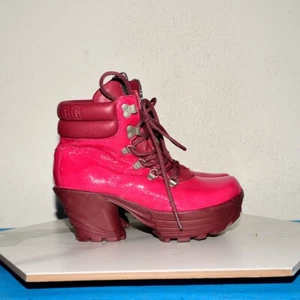 John Fluevog Leather Magenta Boot Heel Women 8 - Picture 1 of 21
