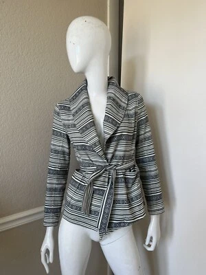 MIA MELON ¡NUEVO! Chaqueta con cinturón de lona de algodón a rayas azul marino/crema talla S ¡NUEVA SIN ETIQUETAS! Foto 1 de 4