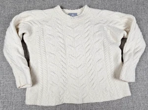 Aran Crafts Sweater Girls Medium Ivory Super Soft Merino Wool Cable Knit - Picture 1 of 7