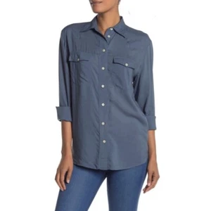 Frye Western Shirt Top Women’s Size M Button Down Addie Bering Sea Blue Pockets - Picture 1 of 10