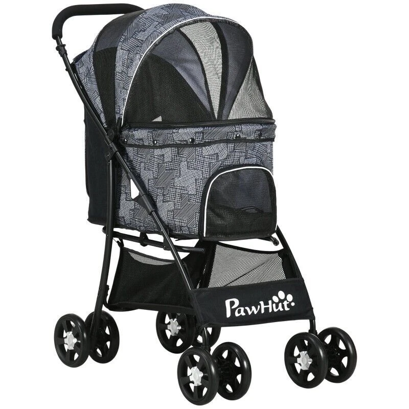 PawHut 4-Wheel Pet Stroller - Grey