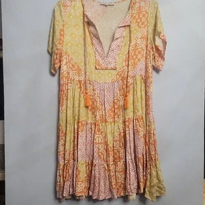 Olivaceous Womens Bohemian Print Butterfly Sleeve V-Neck Tassel Casual Dress MED - Picture 1 of 7