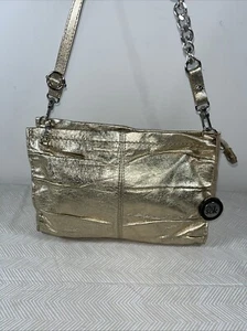 The Sak Demi Leder Crossbody Bag Metallic Gold Schultertasche Clutch Preppy Chic - Bild 1 von 17