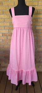 NWT Women's Entro Pink Square Neck Back Tie Sleeveless Midi Ruffle Dress Pockets - Picture 1 of 9