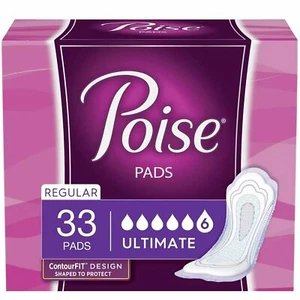 Poise Incontinence Regular Length Pads Ultimate Absorbency 33 Count Pack of 2 - Picture 1 of 6