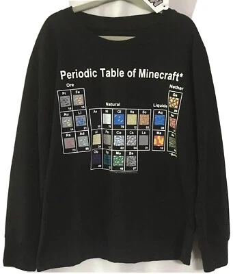 Camisa Minecraft Niños Talla XS Tabla Periódica de Minecraft Camisa Manga Larga -NUEVA CON ETIQUETAS Foto 1 de 4