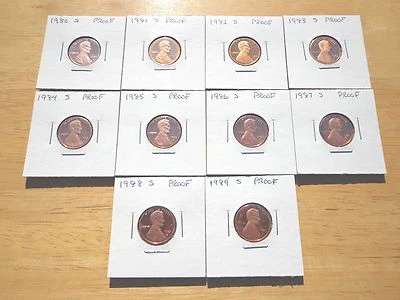 1980 1981 1982 - 1985 1986 1987 1988 1989 s Lincoln Cent Penny Proof 10 Coin Lot - Image 1 of 2