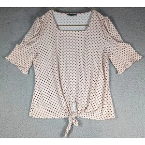 Adrianna Papell Blouse Womens Size Medium Pink Black Flower Short Sleeve Top - Picture 1 of 6