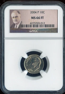 2004 P ROOSEVELT DIME NGC MS66 FT BLAST WHITE . - Image 1 of 2