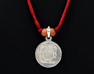 Mahamrityunjaya Yantra In Silver Locket/ Pendant In Red Silk Thread 24 mm - Picture 1 of 3