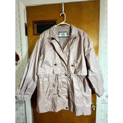 Vtg Fleet Street Womens XL Pink Rain Coat Lightweight Anorak Jacket Gold Buttons - Image 1 of 4