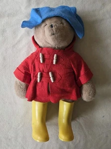1977 Eden 18 Zoll 19 Zoll Paddington Bär Plüsch roter Mantel gelbe Stiefel hellblau Hut Vintage - Bild 1 von 5
