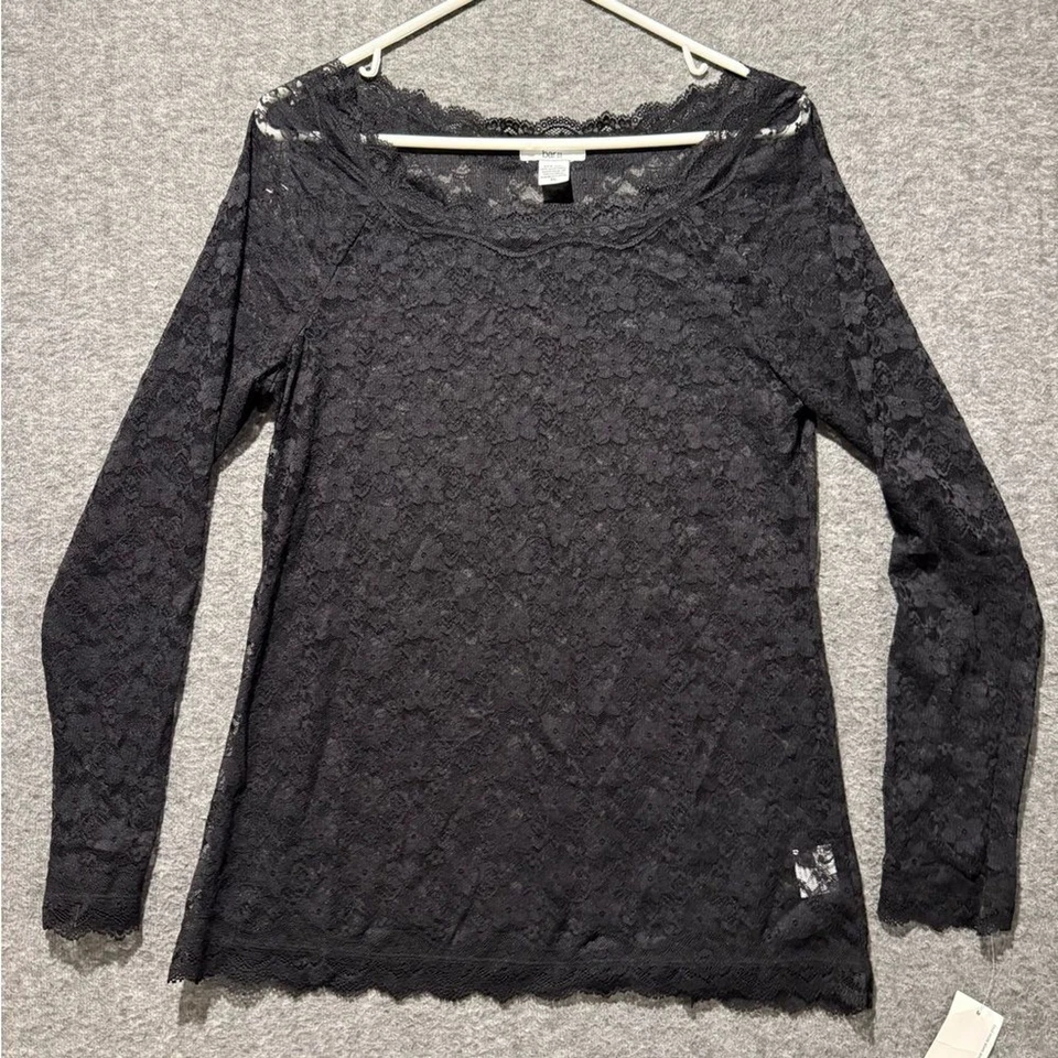 Bar III Blusa Top Transparente Encaje Floral Mujer XL Negra Manga Larga Caprichosa Nueva con Etiquetas Foto 1 de 4