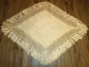 Handarbeit Elfenbein offen gewebt gehäkelt Fransen Damen Halstuch/Tuch Große Größe - 70x55 in - Bild 1 von 11