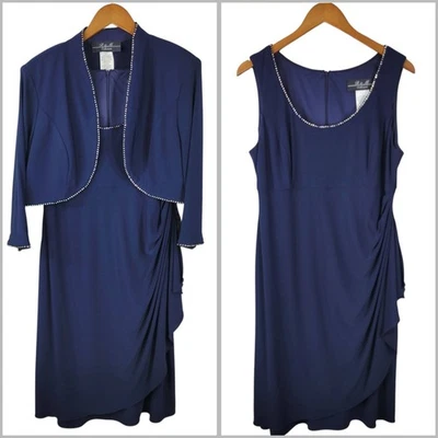 R&M Dress Jacket Top Set size 14 Knee Length Mother Of Bride Groom Navy Blue - Image 1 of 4