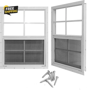 Ventanas Cobertizo 12" X 18" con Vidrio Templado y Pantalla de Fibra de Vidrio, Paquete de 2 Pequeñas - Imagen 1 de 7